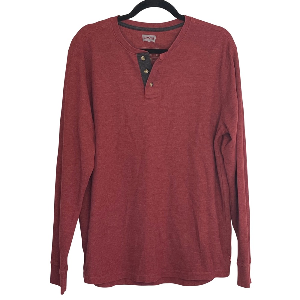 Levi Strauss Mens Red Long Sleeve Henley Shirt Size‎ L Cotton Polyester Thermal